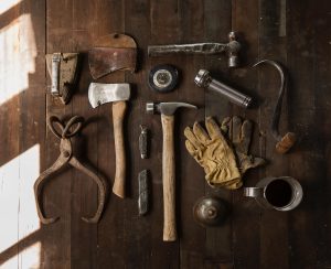 Woodworm Specialists Tools laid out on workbench